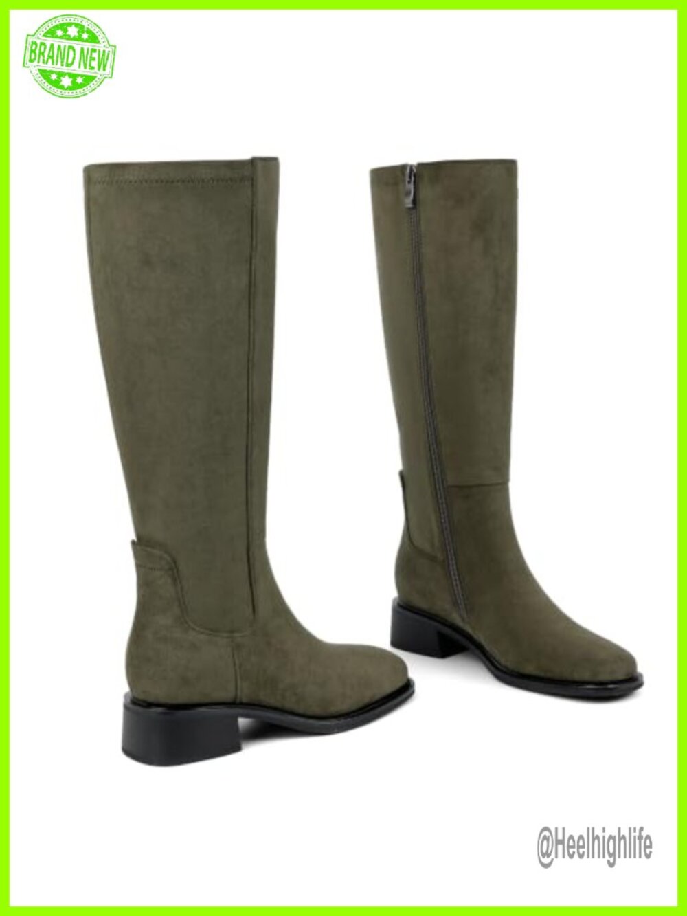 Women's Knee High Boots Low Heel Faux Suede Square Toe Tall Stretch Boots - Picture 4 of 6